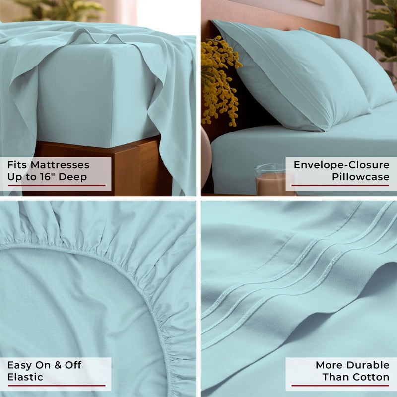 Mellanni Queen Sheets Set - 4 PC Iconic Collection Bedding - Hotel Luxury, Extra Soft, Cooling Bed Sheets - Wrinkle, Fade, Stain Resistant (Queen, Aqua) - Image 5